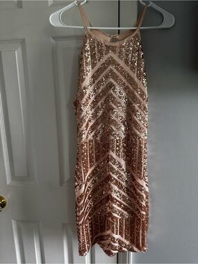 PromGirl Rose Gold Sequin Strapless Party Dress